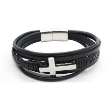 Yudan Jewelry Factory Wholesale Stainless Steel Cross Leather Bracelet For Men